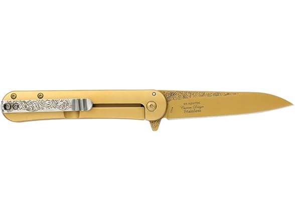 8" Folding Knife Gold Elk Design
