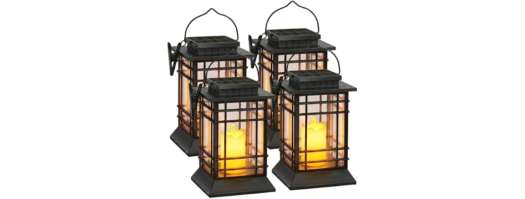 Brightever 4-Pack Solar Lanterns Outdoor Lights, Hanging Solar Lights