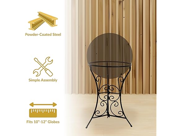 Sunnydaze Black Steel Gazing Ball Stand Black Scroll