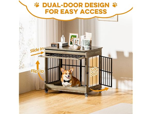 32" Dog Crate Furniture, Double Door Wooden Indoor Dog Kennel Furniture