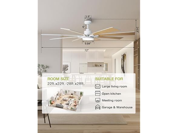 Vaczon VCZ006WH 72in Ceiling Fan