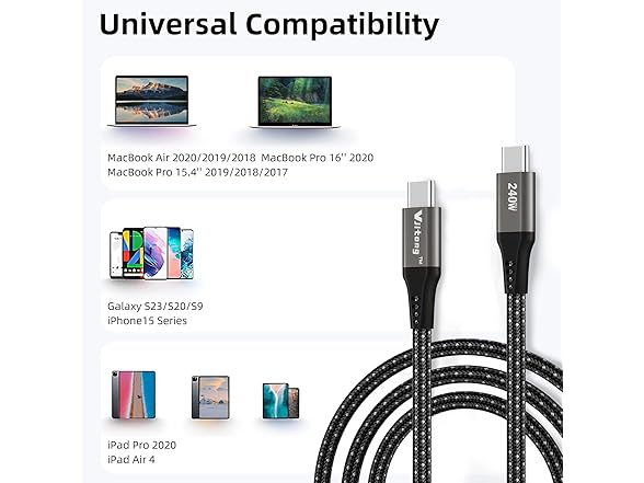 USB C to USB C Cable 240W, Nylon 6.6ft