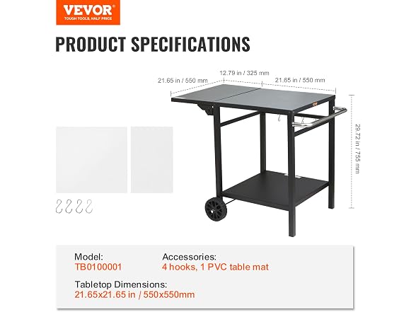 VEVOR Outdoor Grill Dining Cart with Double-Shelf