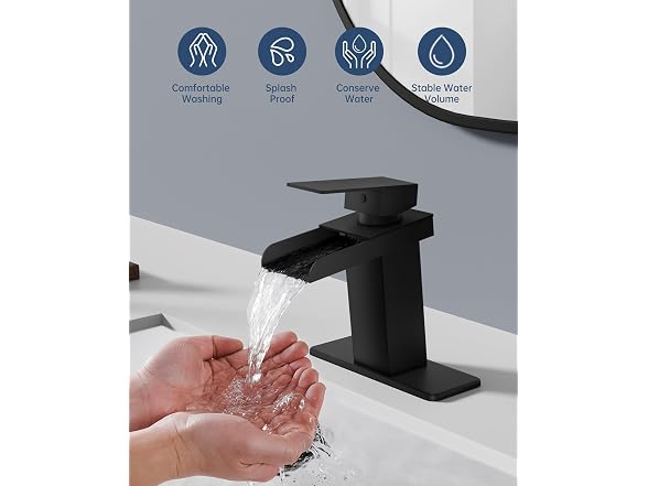 BATHLAVISH Matte Black Waterfall Bathroom Faucet