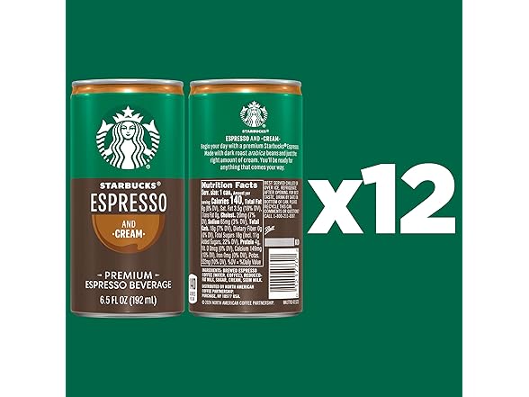 12PK Starbucks Espresso & Cream, 6.5 Fl Oz Cans