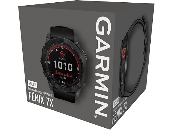 Garmin Fenix 7X Solar-Powered Waterproof 1.4-Inch Display Multisport GPS Watch with Built-in LED Flashlight and Bluetooth (Slate Gray with Black Band) (Open Box)