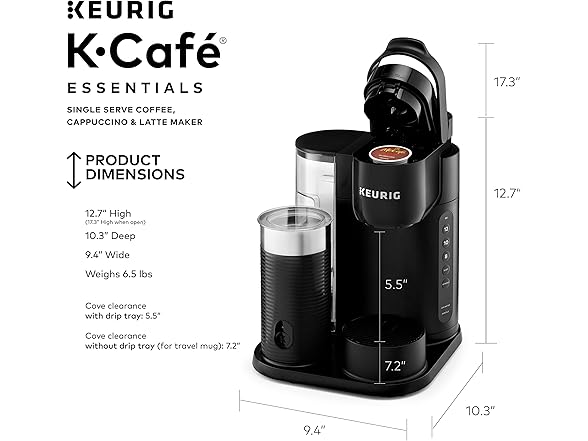 K-Cafe Essentials Single Serve K-Cup Pod Coffee, Latte and Cappuccino Maker, Black
