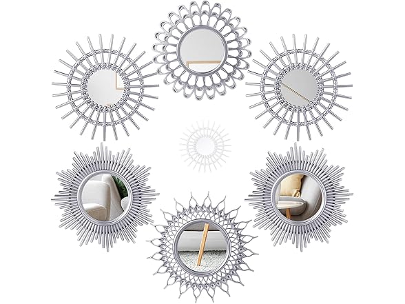 6 Pc Sun Mirrors for Wall Décor