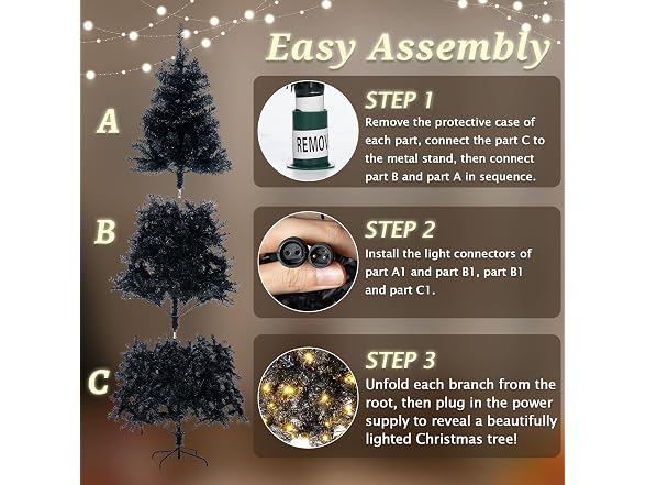 7.5FT Black Christmas Tree Prelit