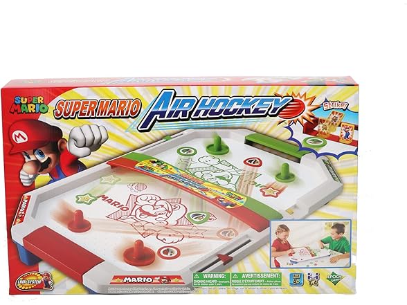 Super Mario Air Hockey Tabletop Game - 2 Player Or Single Player With Collectible Action Figures