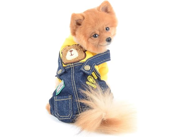Bear Patch Denim Overalls for Small Dogs, Ye