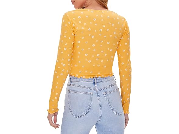 Forever 21 Women's (M) Floral Print Crop Top Gold
