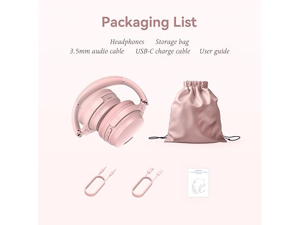 Noise Cancelling Bluetooth Headphones, Pink