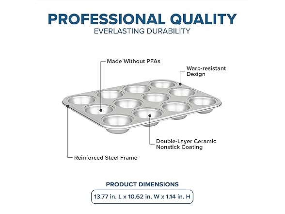 Viking Premium Nonstick Ceramic Muffin Pan, Silver