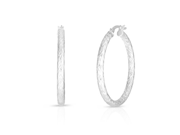 Yeidid Italian 18K Rose Gold Plated Sterling Silver 35MM Laser Cut Hoop Earrings
