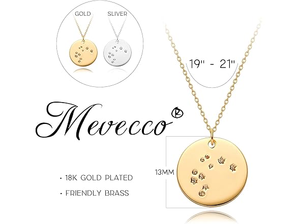 MEVECCO Gold Necklace Zodiac Aquarius