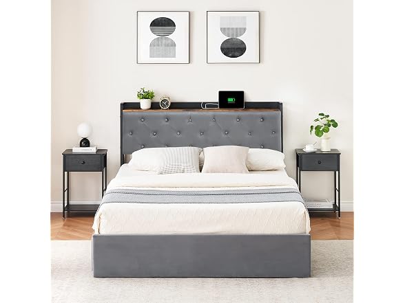 IDEALHOUSE Full Bed, 4 Drawers, Grey