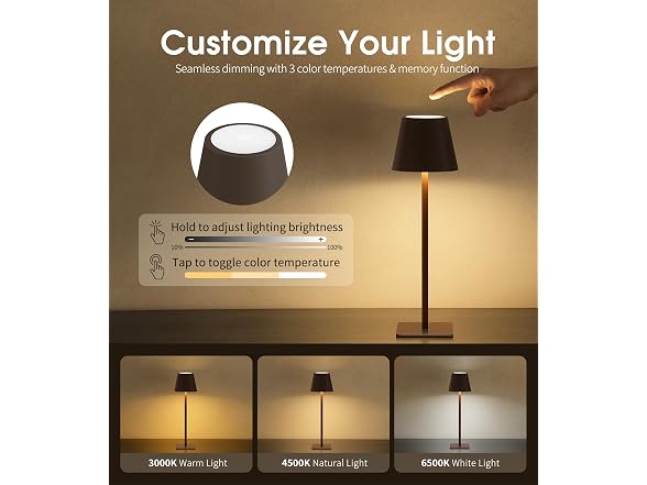 3 Pack Cordless Table Lamp, Battery