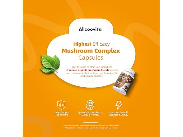 Allcoovita Mushroom Supplement 120 Capsules