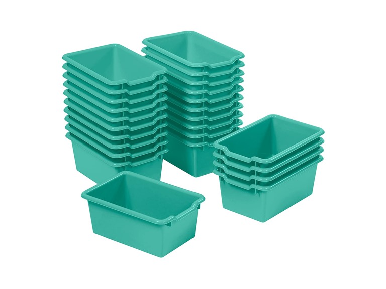 ECR4Kids Scoop Front Storage Bins, Multipurpose Organization, Emerald, 25-Piece