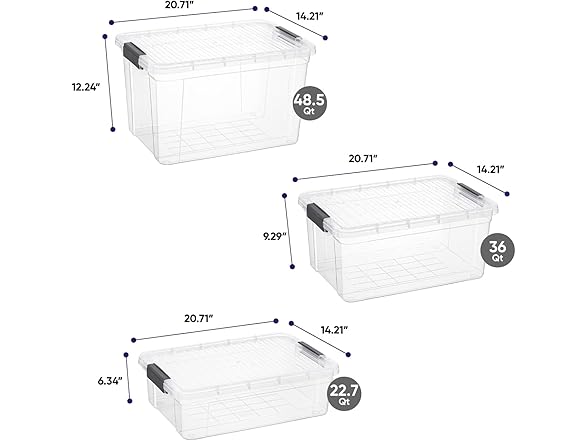 Superio Clear Storage Boxes with Lid, 3 Pack