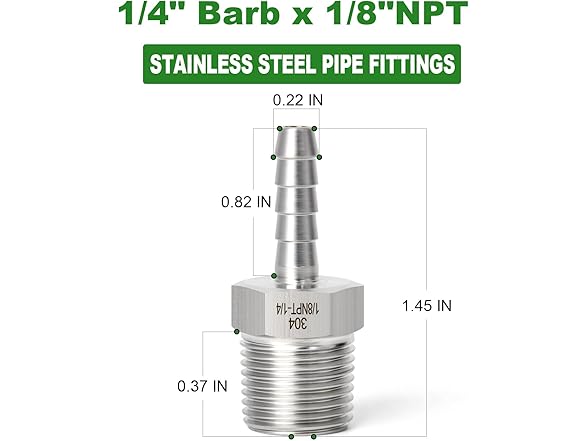 1/4 Barb x1/8 MNPT Adapter 5Pcs+Clamp