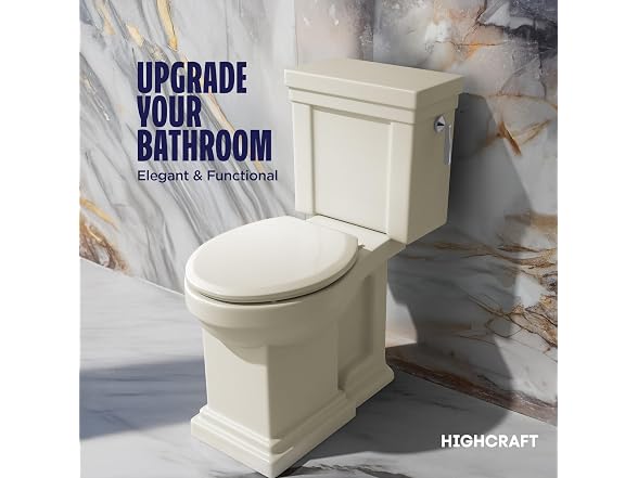 HIGHCRAFT Round Plastic Toilet Seat Slow Close, Bone