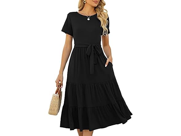 Lyrur Women (M) Summer Casual Short Sleeve Dress