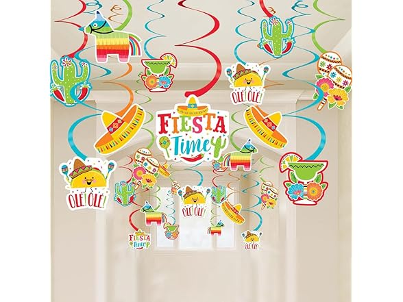 Fiesta Multicolor Foil Hanging Swirls Decorations