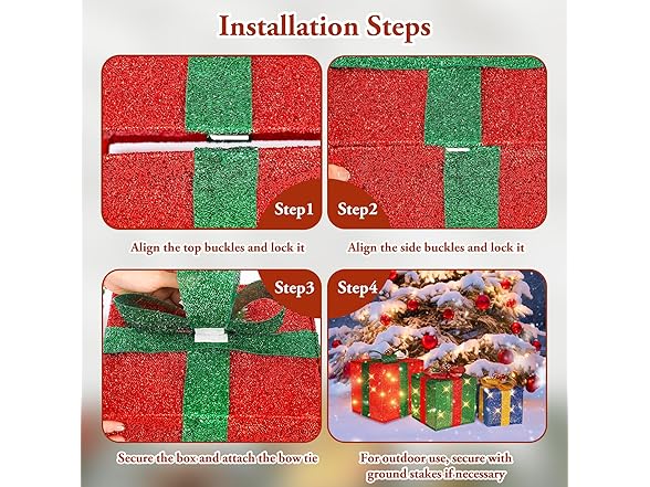 Brightever Set of 3 Christmas Lighted Gift Boxes