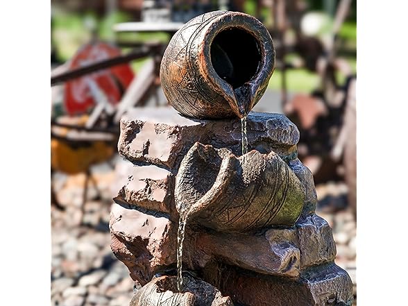 Sunnydaze Crumbling Bricks and Pots 27-Inch Solar Fountain