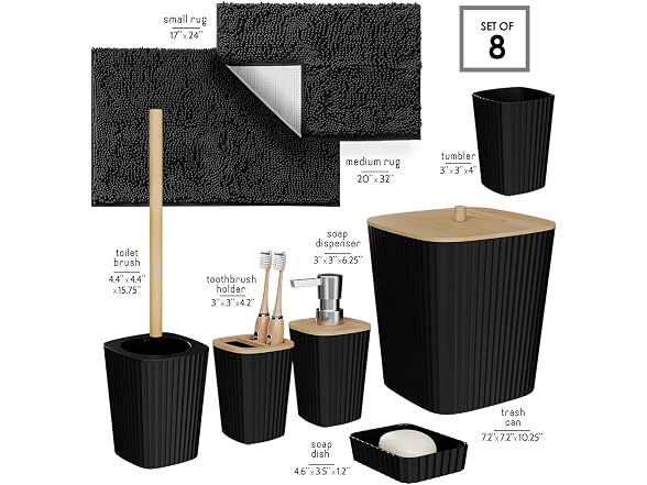 Clara Clark Bathroom Set - Black Bathroom Accessories Set