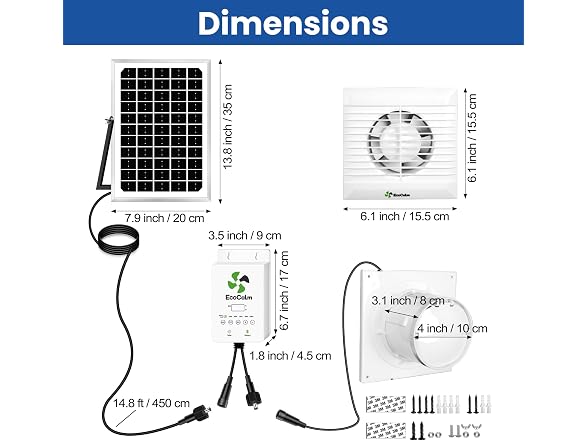 ecoCalm Solar Fan 4" with Adjustable Thermostat