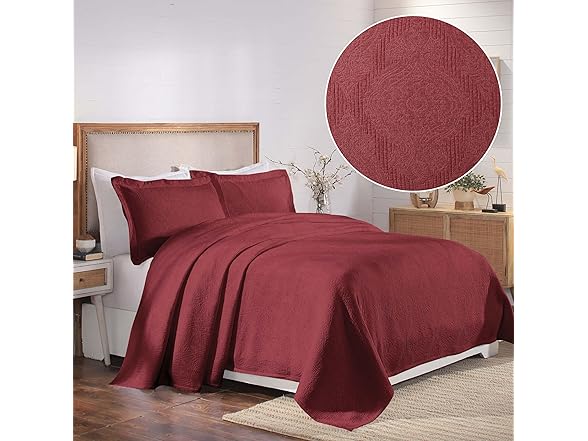 Superior Cotton Bedspread Set, Jacquard Medallion Scroll