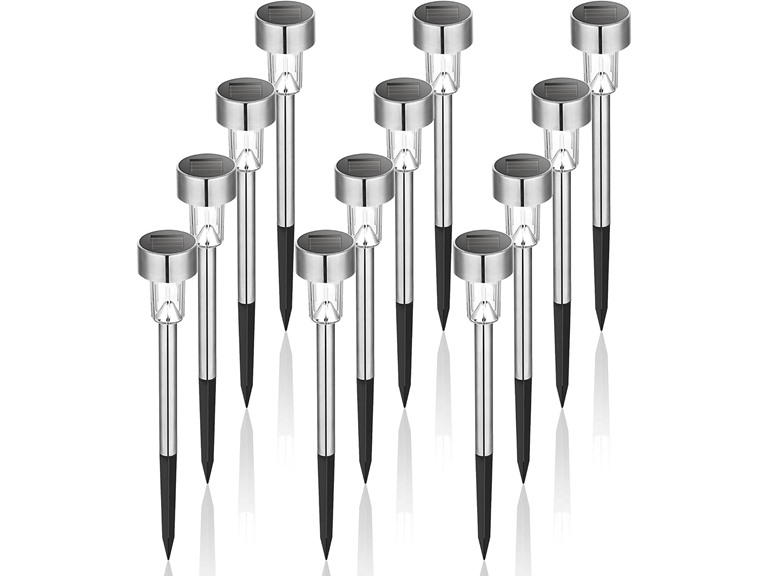 (12 Pack) GIGALUMI Steel LED Solar Garden Lights
