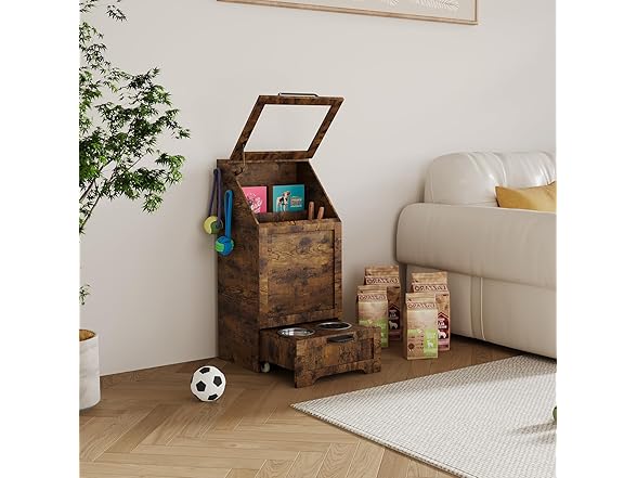 Top Opening Dog Feeding Station, Wooden Storage