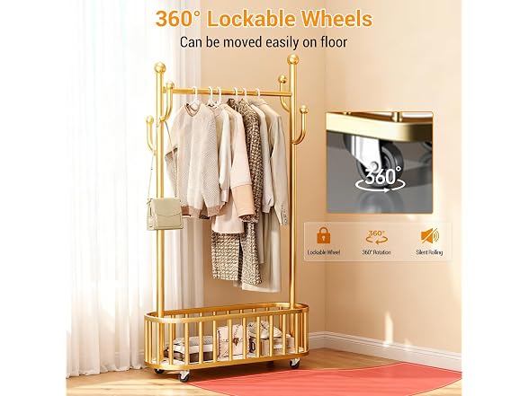 Takywep Rolling Clothing Rack with Wheels and Basket Storage
