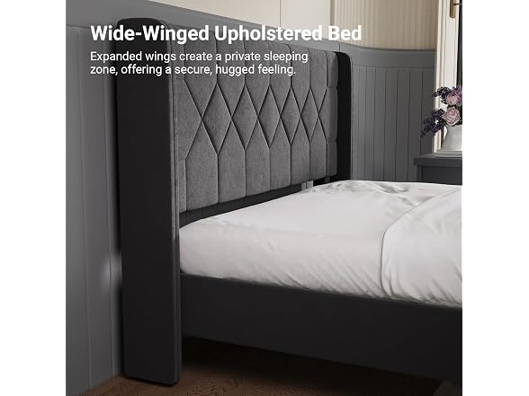 Avenco Queen Size Bed Frame, Upholstered, Black Velvet