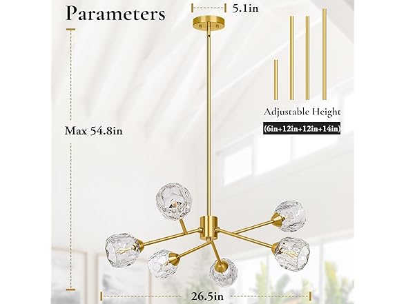 TOBUSA 6-Light Gold Crystal Sputnik Chandelier