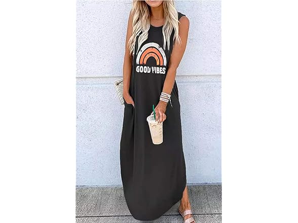 Hount Women (S) Good Vibes Rainbow Maxi Tank Dress