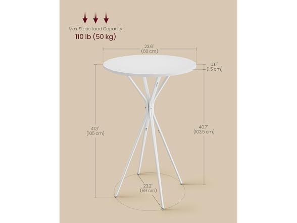 VASAGLE Bar Table, Round Cocktail High Top Pub Bistro Table