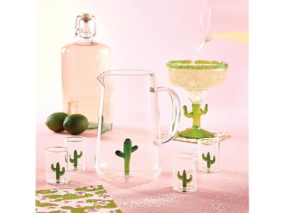 Acrylic Cocktail Glass with 3D Figurine Stem, 17.5-Ounce, Green Cactus Margarita