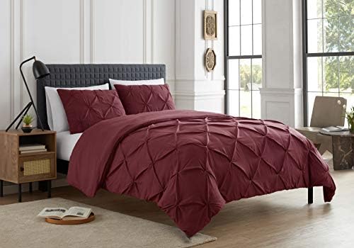 Sweet Home Collection SHC-PINTUCK-DUVET-BURG-K King Pintuck 3 Piece Duvet set Burgundy