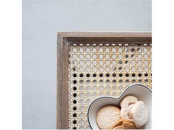 COZAYH Farmhouse End Table with Rustic Wood & Metal Woven
