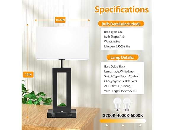Kondras B0DC6F31YN Dimmable Table Lamp