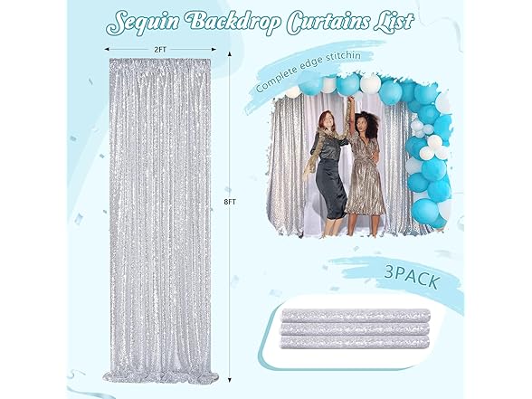 QueenDream Silver Sequin Backdrop Party Decorations