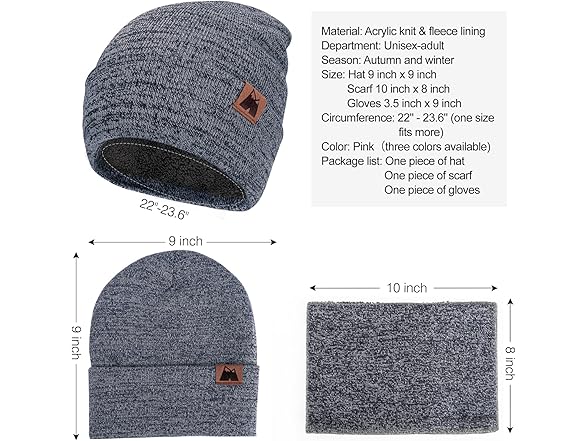 Mysuntown Beanie Hat Scarf Gloves Set Grey