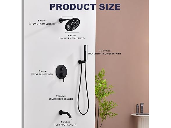 Shower System with Tub Spout, Shower Faucet Set, 8"