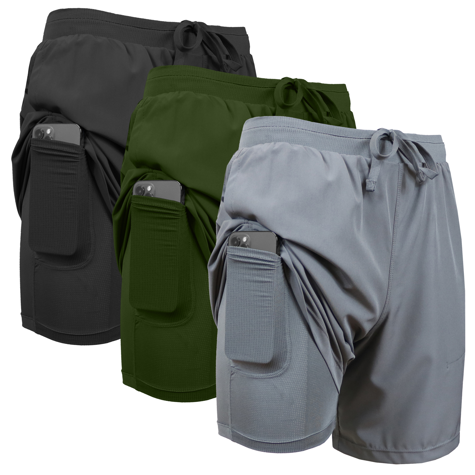3Pk Mens 2-in-1 Quick Dry Shorts w/Liner - Gallery 18