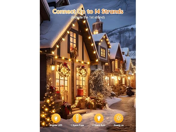 Brightown Vintage C9 LED Christmas Lights Outdoor, 100ft